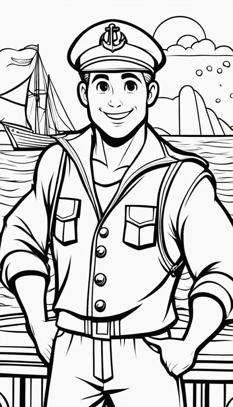 A cute sailorman, cartoon, ,Coloring Book, ColoringBookAF,