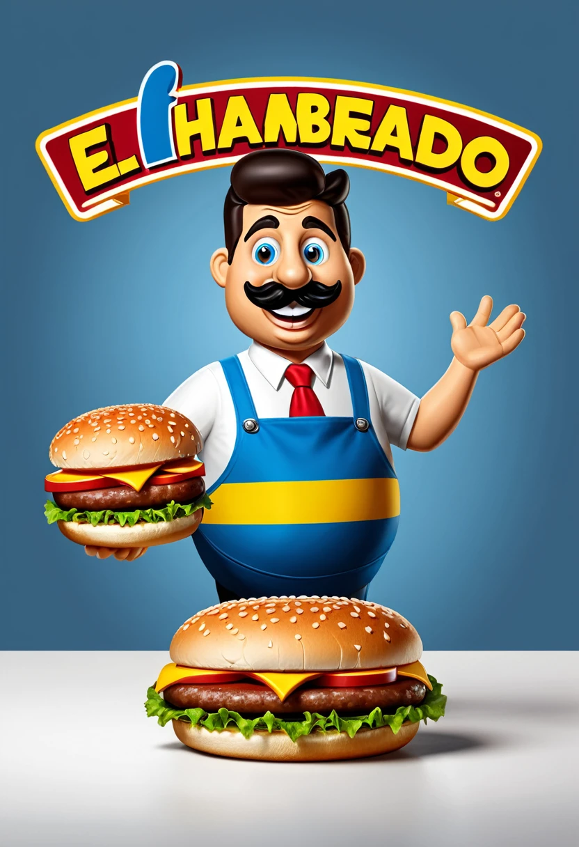 Generate a logo mascot of a Hamburguer Man for a restaurant called "El Hambreado" where hotdogs and hamburgers are served
