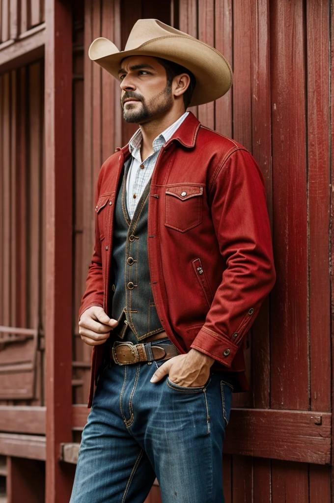 masterpiece, Best Quality, visiting, cowboy, Red color