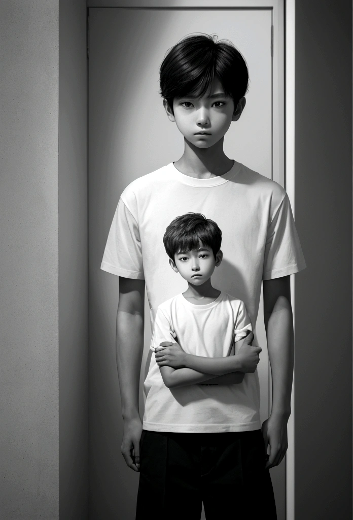 work of art, best qualityer, ultra detali, illustration, ung boy, standing alone, male focus, gazing at viewer, , Depth of field, Kakeru_Narusa, with adjusted band covering forearm and part of upper arm, this band not being part of the shirt, arte linda