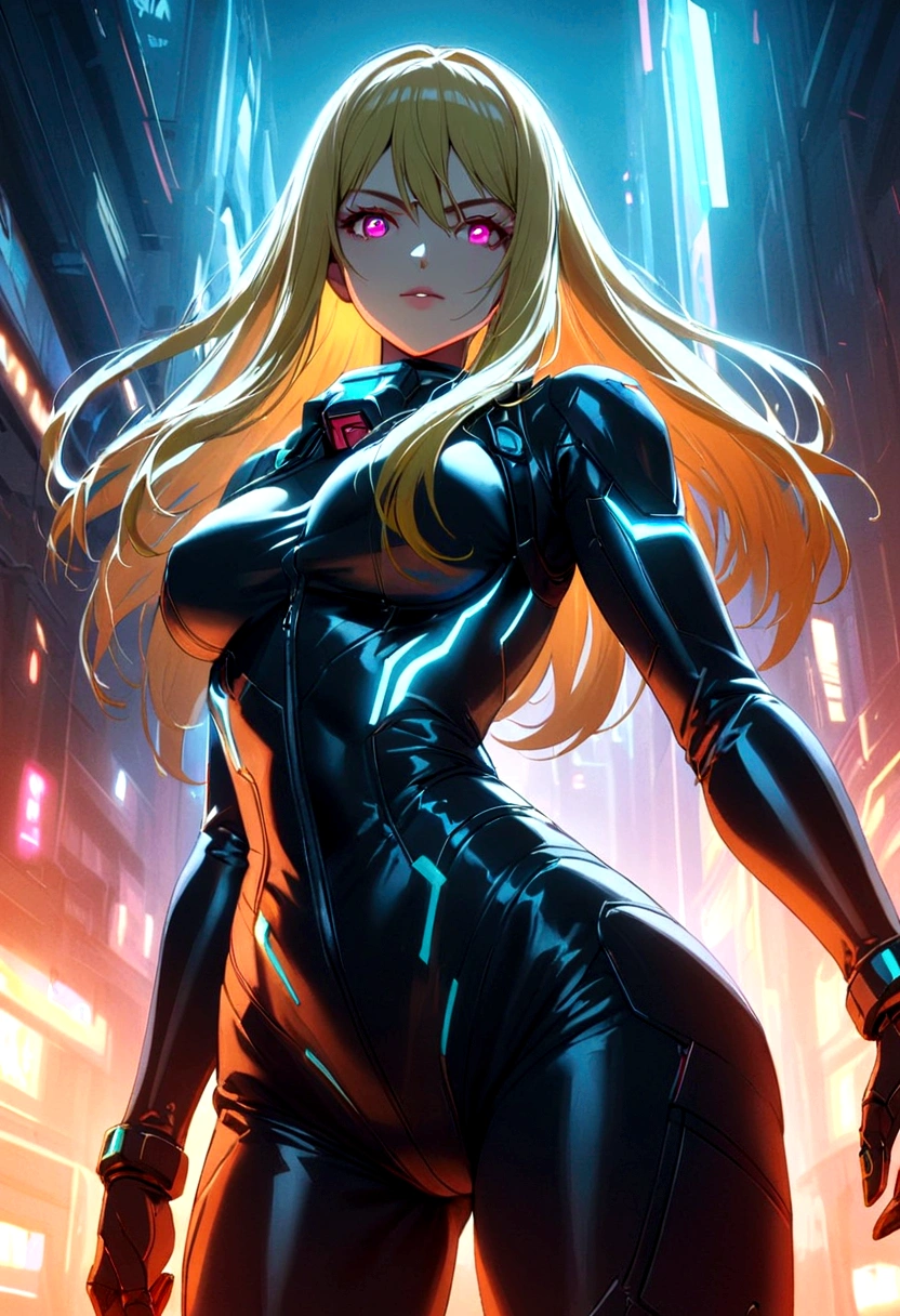 woman in cyberpunk suit samus amran