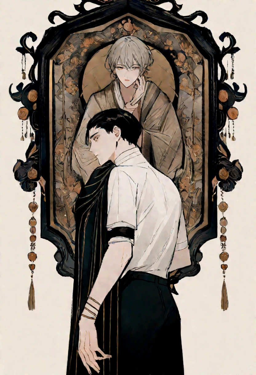 work of art, best qualityer, ultra detali, illustration, ung boy, standing alone, male focus, gazing at viewer, , Depth of field, Kakeru_Narusa, with adjusted band covering forearm and part of upper arm, this band not being part of the shirt, arte linda