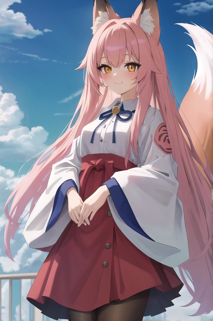 fox Girl, fox'Tail,A girl、 Open chest kimono,Long hair、Gentle、((Maid costume))、grassland