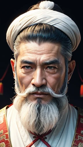 Oriental、Old man in ancient Chinese costume、ancient chinese hairstyle men、Three Kingdoms、Multiple warlords、Highest quality、masterpiece、Ultra-high resolution、(Realistic:1.4)、Game Poster、Crisp and beautiful image quality、White clothes、white and long beard,、Embroidered cloth wrapped around a topknot、