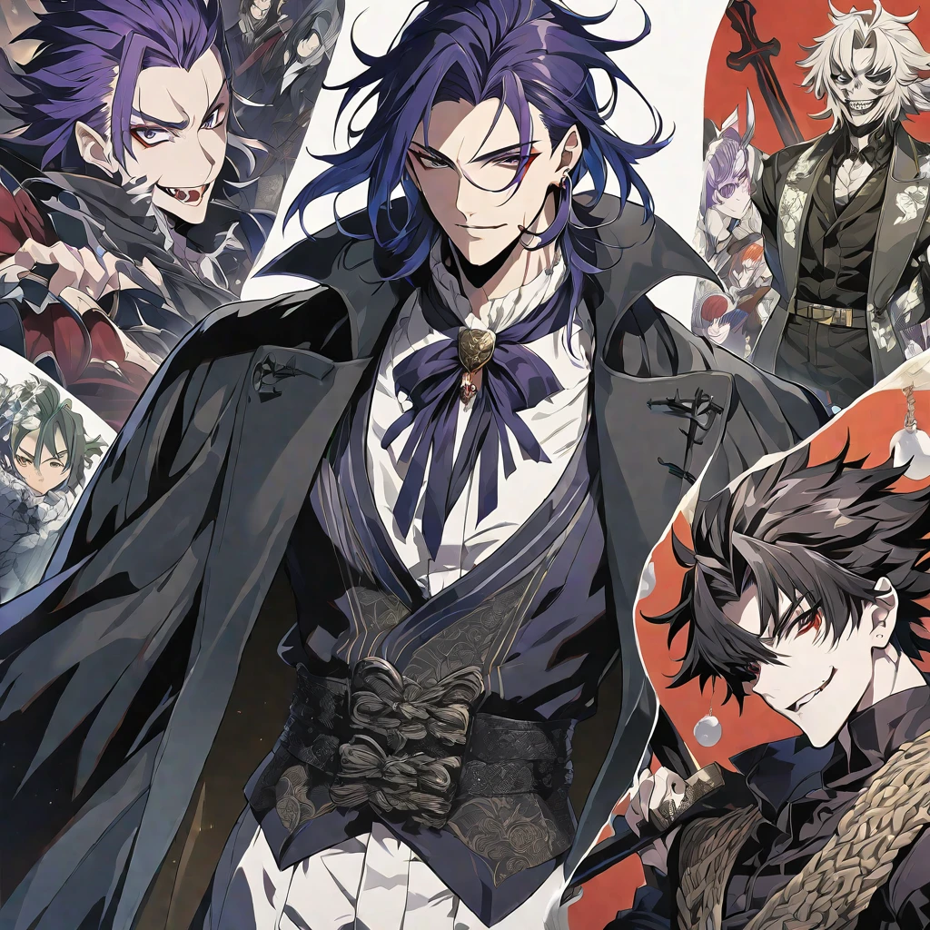 Anime-style image of a man carrying a cross on his shoulder, Anime drawings inspired by Hiro Yamagata, Pixiv, Gothic art, Beautiful male grim reaper, Handsome men from Demon Slayer, vampire, Handsome Japanese Devil Boy, 両性具有のvampire, Detailed Anime Character Art, Male Anime Style, shigenori soejima illustration