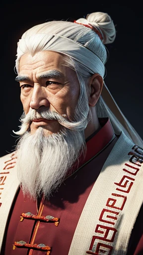 Oriental、An old man in an ancient Chinese costume、Ancient Chinese hairstyle old man、Three Kingdoms、Multiple warlords、Highest quality、masterpiece、Ultra-high resolution、(Realistic:1.4)、Game Poster、Crisp and beautiful image quality、White Hair、white and long beard,、Embroidered cloth wrapped around a topknot、