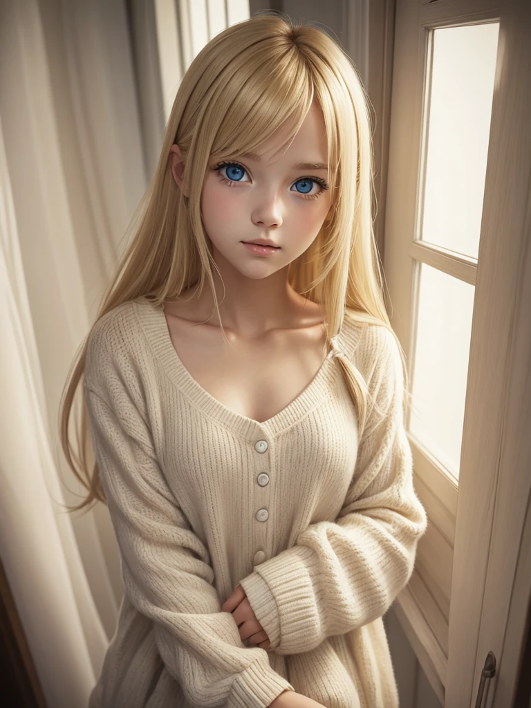 Young blond haired girl, innocent, pure, blues eyes, teddy bear 