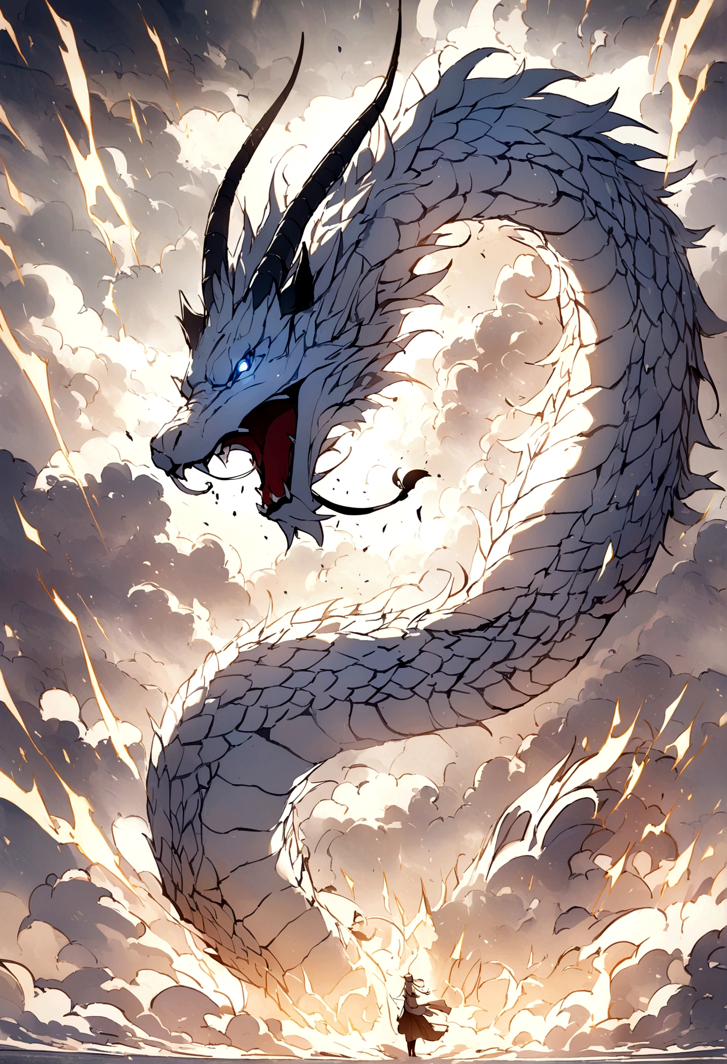 flag、masterpiece、(White background:1)、Blue Chinese dragon surrounded by white clouds、god々々Halo、Wind、god々、Long undulating body、overbite、Upper body、Fantastic、god話、high quality、Very detailed、masterpiece、amazing、Particle Effects、Dynamic Effects