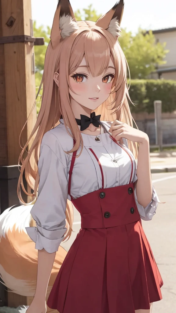 fox Girl, fox'Tail,A girl、 Open chest kimono,Long hair、Gentle、((((Maid Dress Up))))、external、grassland