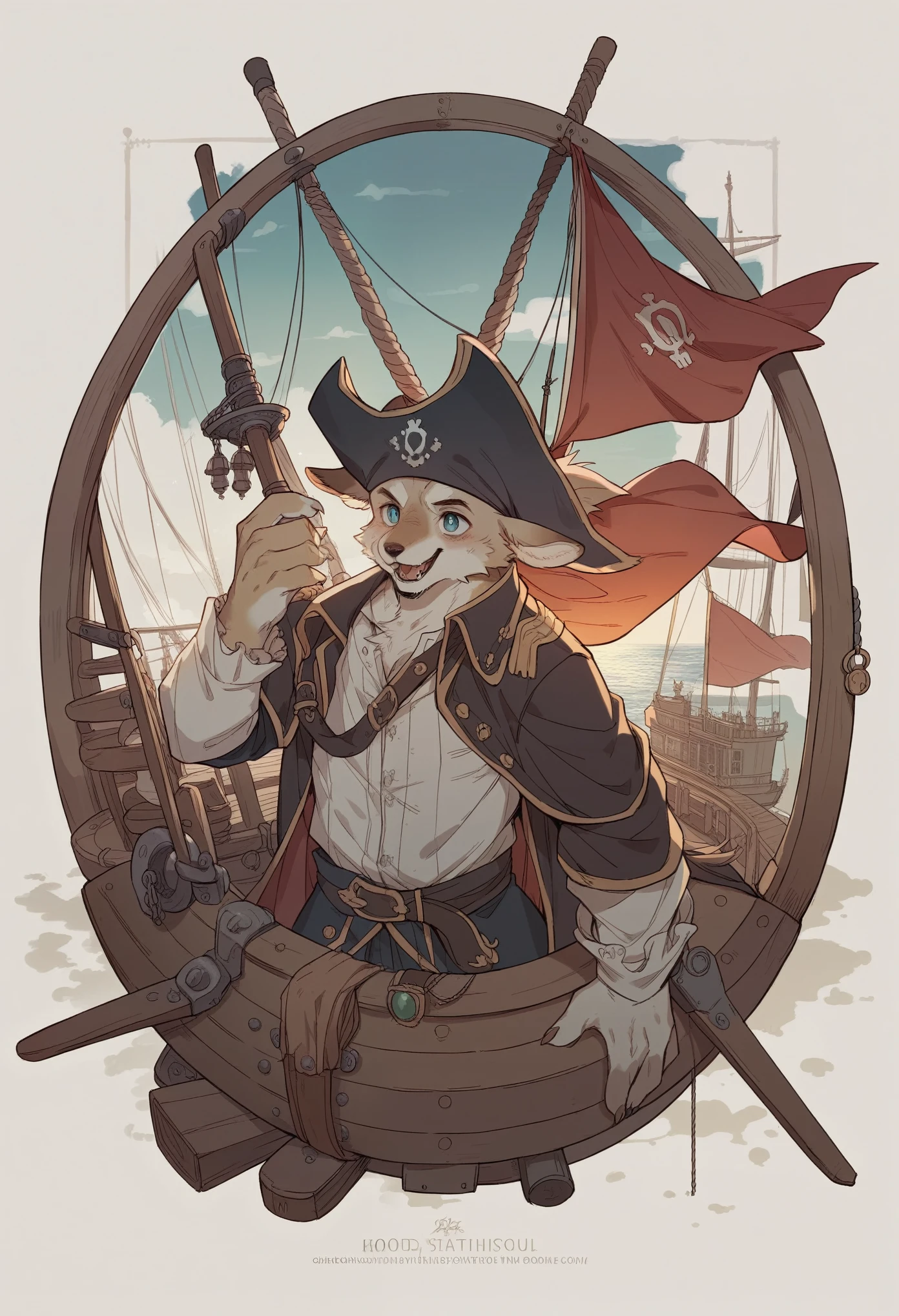top quality, best quality, High-quality illustrations, masterpiece, super high resolution, detailed background, Hospitals with power outages, Spooky creatures, Pirate Ship, a pirate, boy, girl, absurdres(highly detailed beautiful face and eyes)perfect anatomy, expression, good lighting, cinematic shadow(kemono, furry anthro),