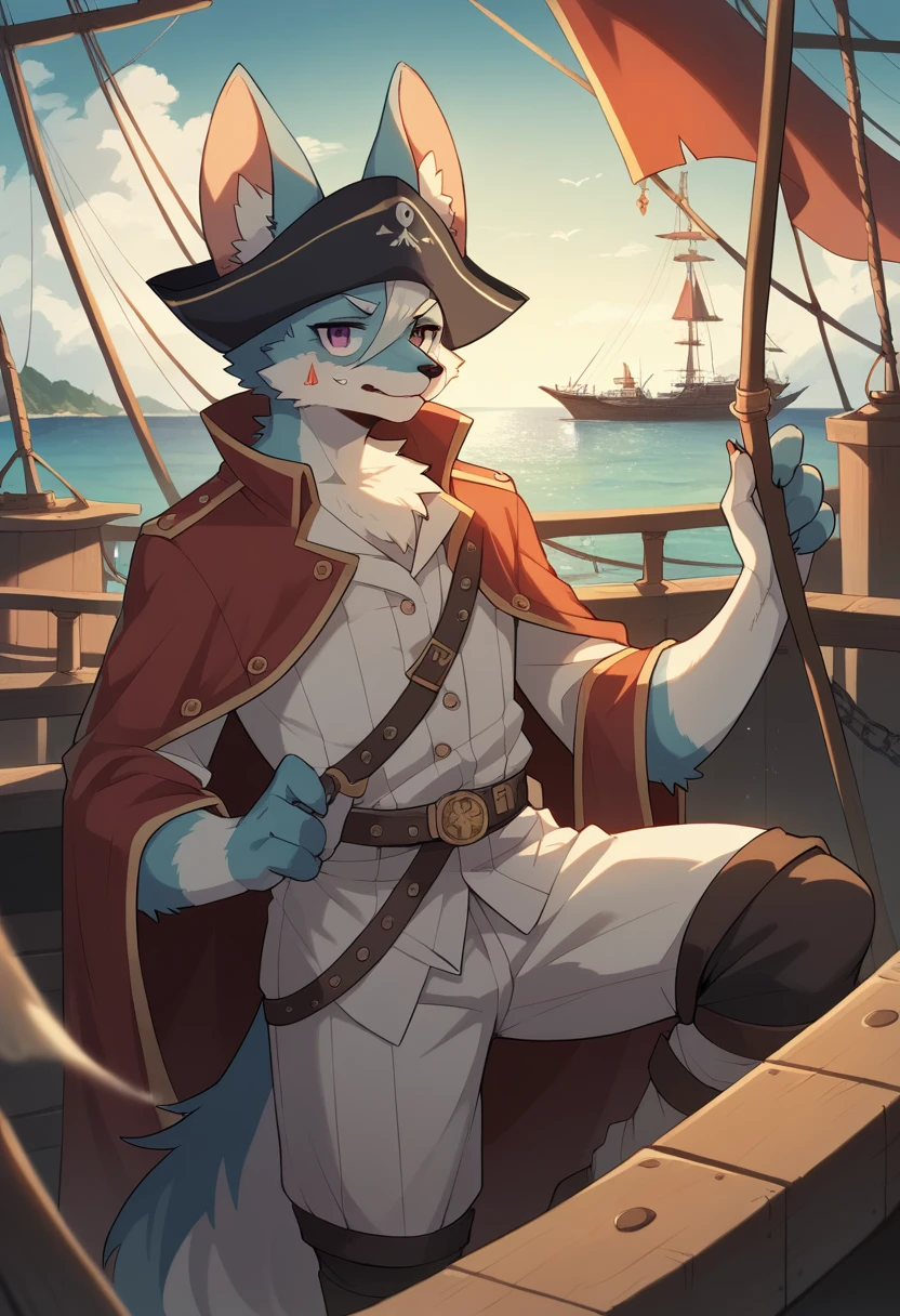 top quality, best quality, High-quality illustrations, masterpiece, super high resolution, detailed background, Hospitals with power outages, Spooky creatures, Pirate Ship, a pirate, boy, girl, absurdres(highly detailed beautiful face and eyes)perfect anatomy, expression, good lighting, cinematic shadow(kemono, furry anthro),