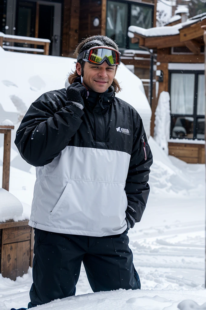 A man with ski goggles in a snow named Ski Aggu