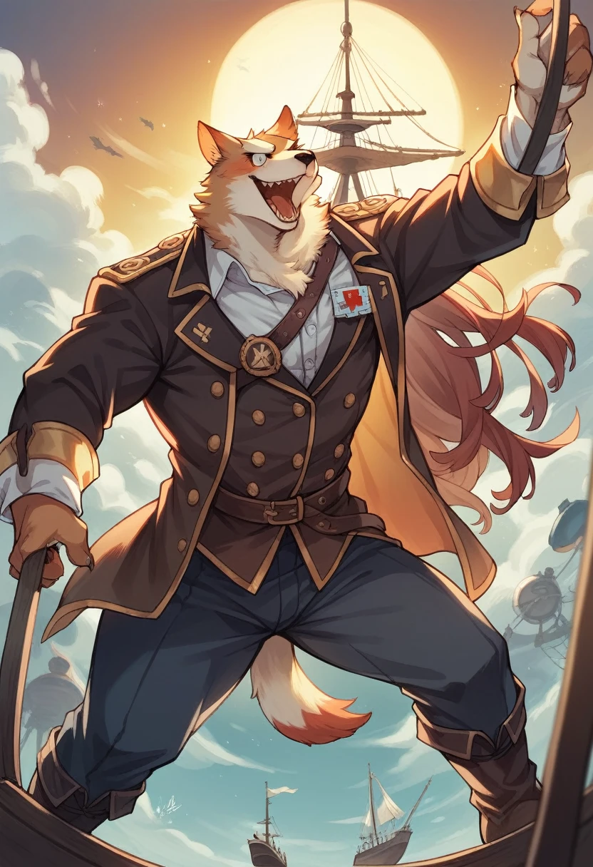 cover page, highres, top quality, best quality, paid reward available, unparalleled masterpiece, perfect artwork, absurdres, High-quality illustrations, super high resolution, detailed background, perfect anatomy(kemono, furry anthro, boy, girl)Hospitals with power outages, Spooky creatures, Pirate Ship, a pirate, good lighting, cinematic shadow,
