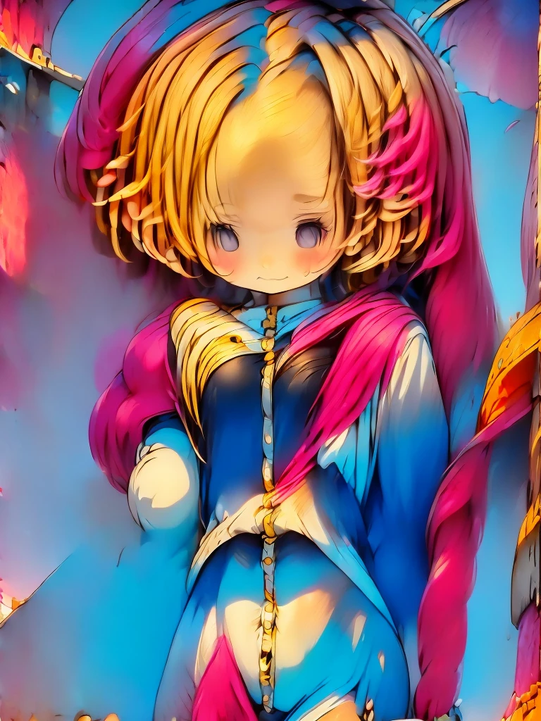 Cute Chibi Red-Haired Boy, weary Ready Leathered-Jacket with Cape. Seating on his throne sorrounded in Flames. Text in Front of the Image named KENJI.