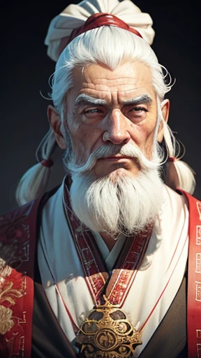 Oriental、An elderly man in plain white ancient Chinese costume、Ancient Chinese hairstyle old man、Highest quality、masterpiece、Ultra-high resolution、(Realistic:1.4)、Game Poster、Crisp and beautiful image quality、White Hair、white and long beard,、Embroidered cloth wrapped around a topknot、