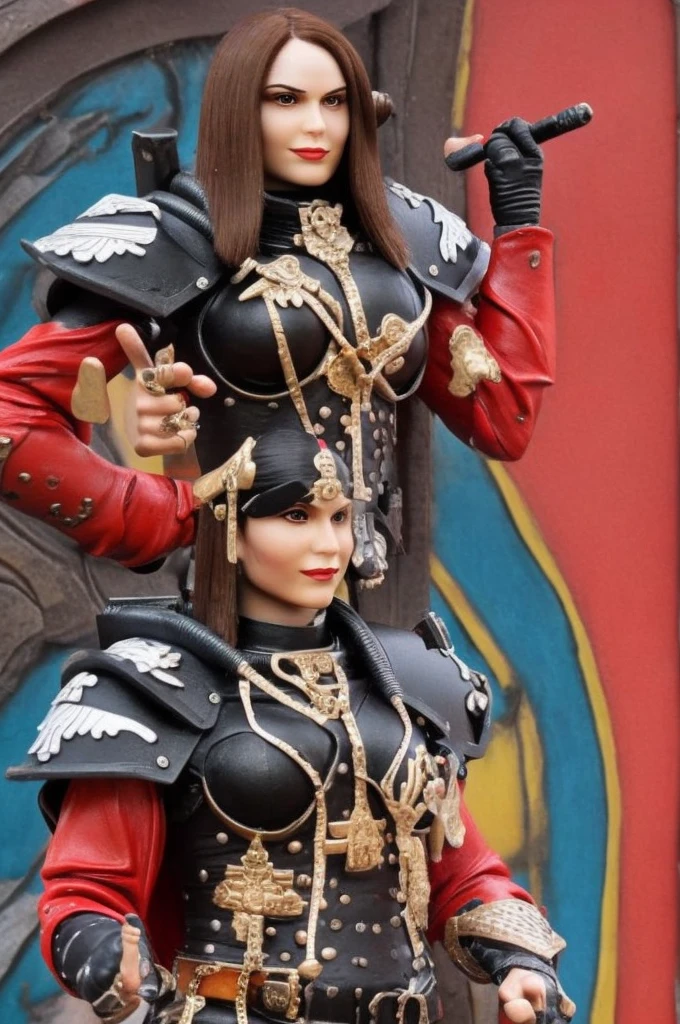 Photo of adepta sororitas, bloody rose, full armor, full metal armor, wearing intricate ornamented metal armor, stern face, bob cut, short hair, white hair,
solo, (female:1.2), epic,  red armor, white pelvic curtain, bronze trimmings,  blue pupils,  facial scar,,
((upper body:1.3)) focus, close-up, banner background,
