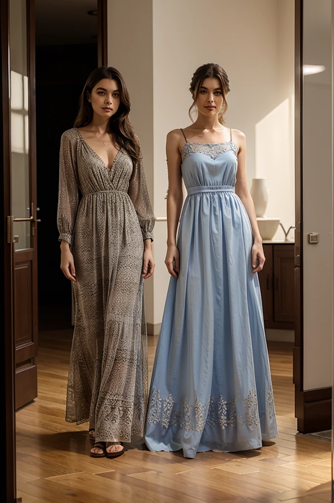 Sketch of beautiful long dress with mannekin