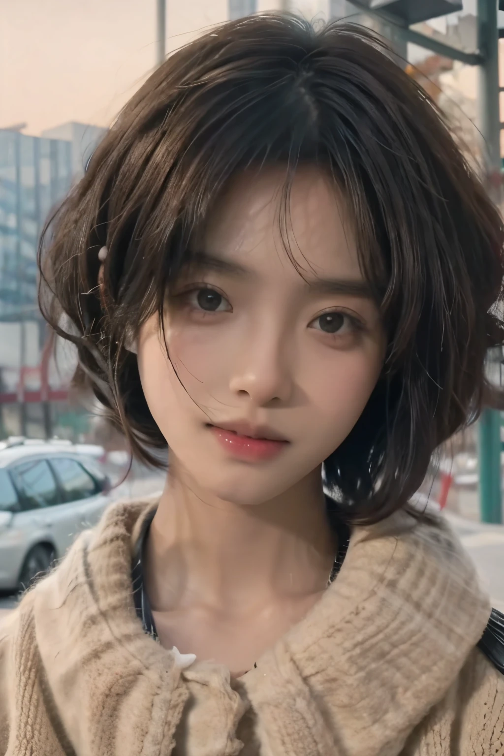 Short wavy hair slanted eyes dark skin
