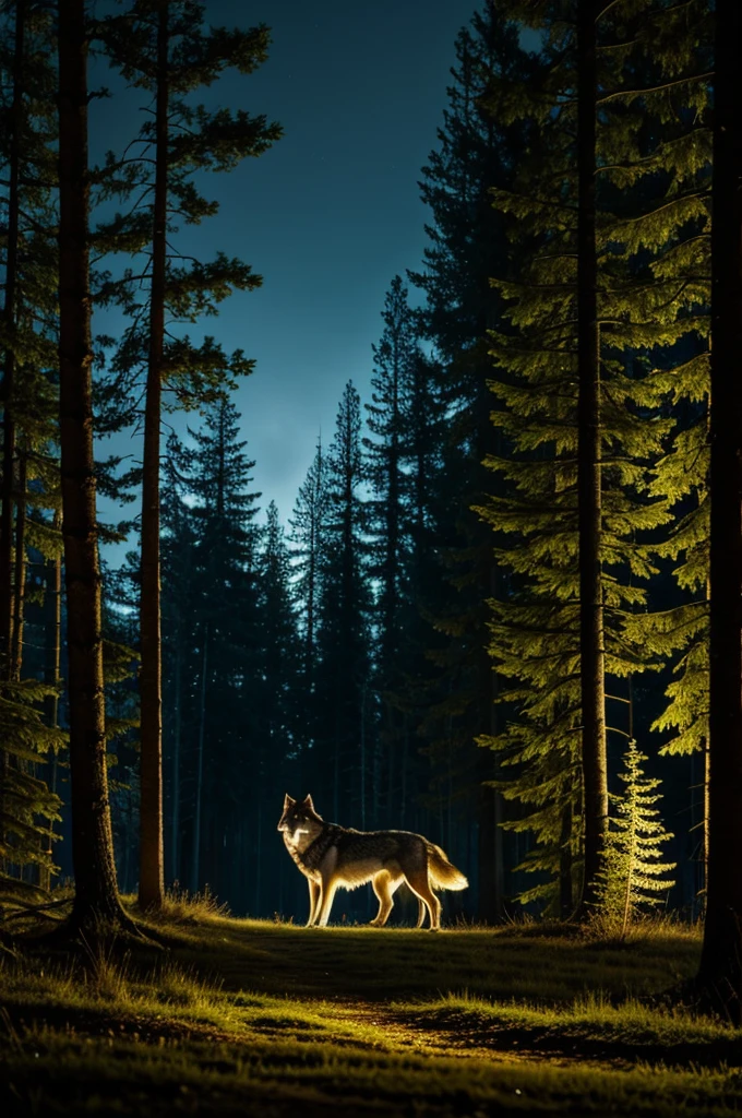 A wolf in the forest one night