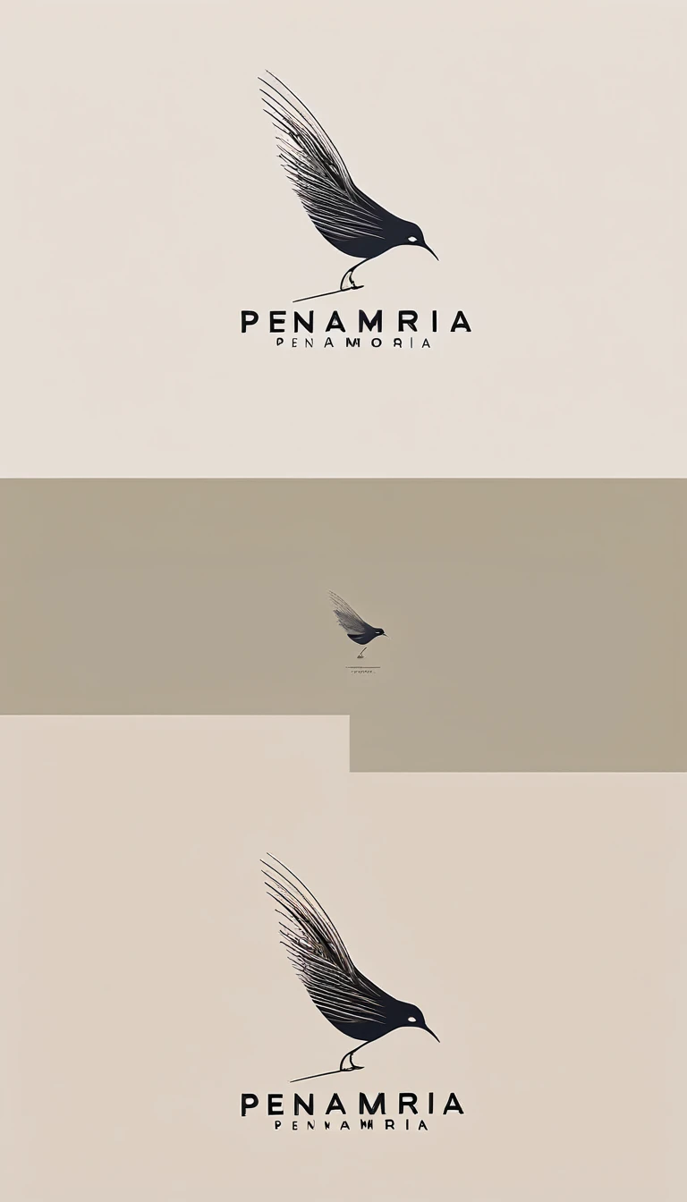 A minimal, modern, simple, cinematic logo design for the brand “Penamemoria". Create a modern, minimalistic, high-quality, logo of a bird with special and thin threads as tail
