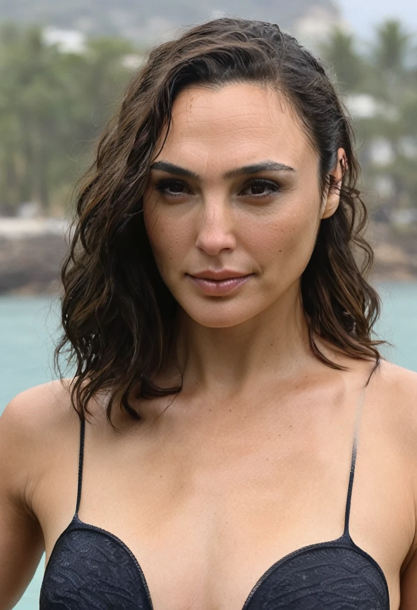  high quality  Erotic photograph  , ( GalGadot, ultra detailed skin texture, hot bikini  model  ) celebrity erotic photograph  ,tall figure ,  erotic photoshoot , fit muscular figure , exhausted look, shiny sweaty skin, seductive expression , on vacation area wonderful  background , wet hair, celebrity, female,  woman, hollywood actress, , erotic angle  , fleshy muscular woman  , ( depth of field, insanely detailed skin texture, hyper detailed features )