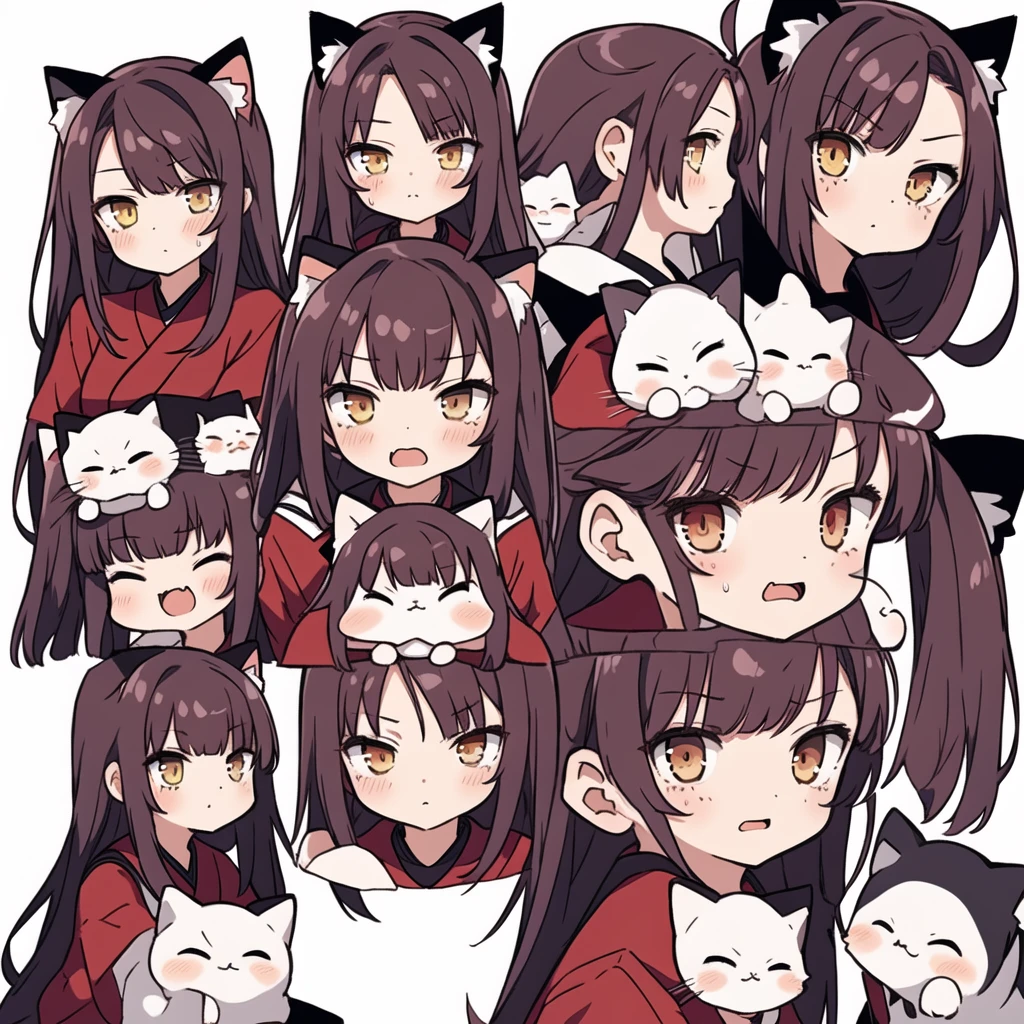 1 girl, head, ((White background, Red Cliff)), expression, tingyun, Cat Ear Girl，((白色head发))