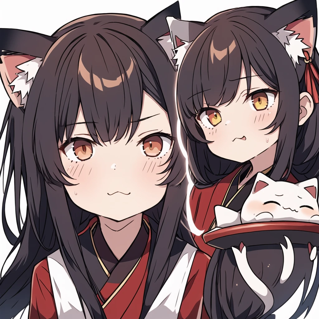 1 girl, head, ((White background, Red Cliff)), expression, tingyun, Cat Ear Girl，((白色head发))