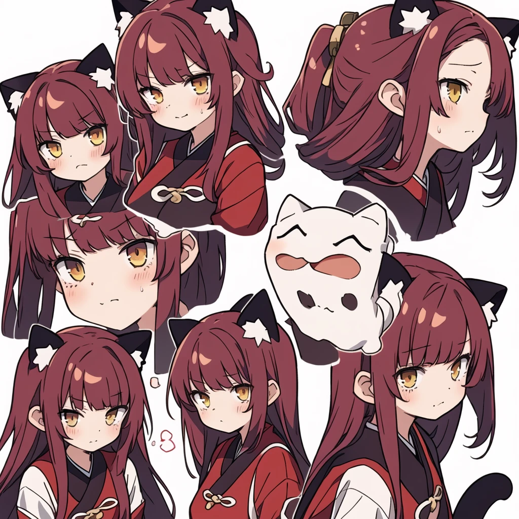 1 girl, head, ((White background, Red Cliff)), expression, tingyun, Cat Ear Girl，((白色head发))