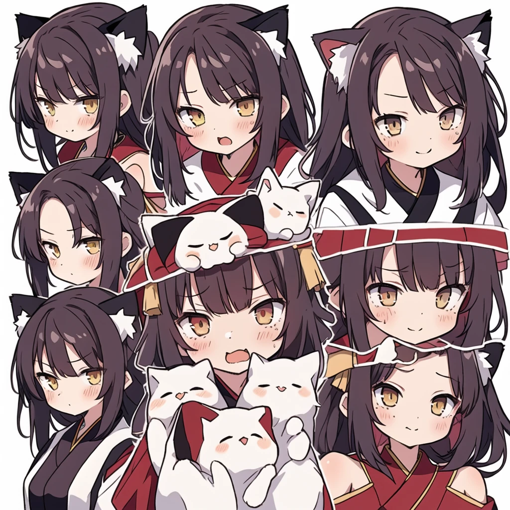 1 girl, head, ((White background, Red Cliff)), expression, tingyun, Cat Ear Girl，((白色head发))