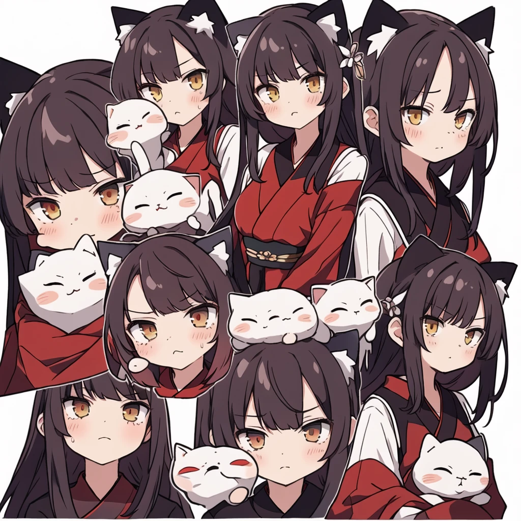 1 girl, head, ((White background, Red Cliff)), expression, tingyun, Cat Ear Girl，((白色head发))