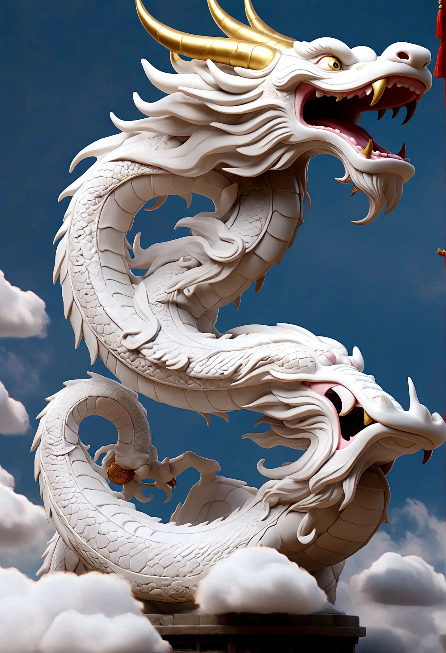 flag、masterpiece、(White background:1)、White Chinese dragon surrounded by white clouds、god々々Halo、Wind、god々、Long undulating body、overbite、Upper body、Fantastic、god話、high quality、Very detailed、masterpiece、amazing、Particle Effects、Dynamic Effects
