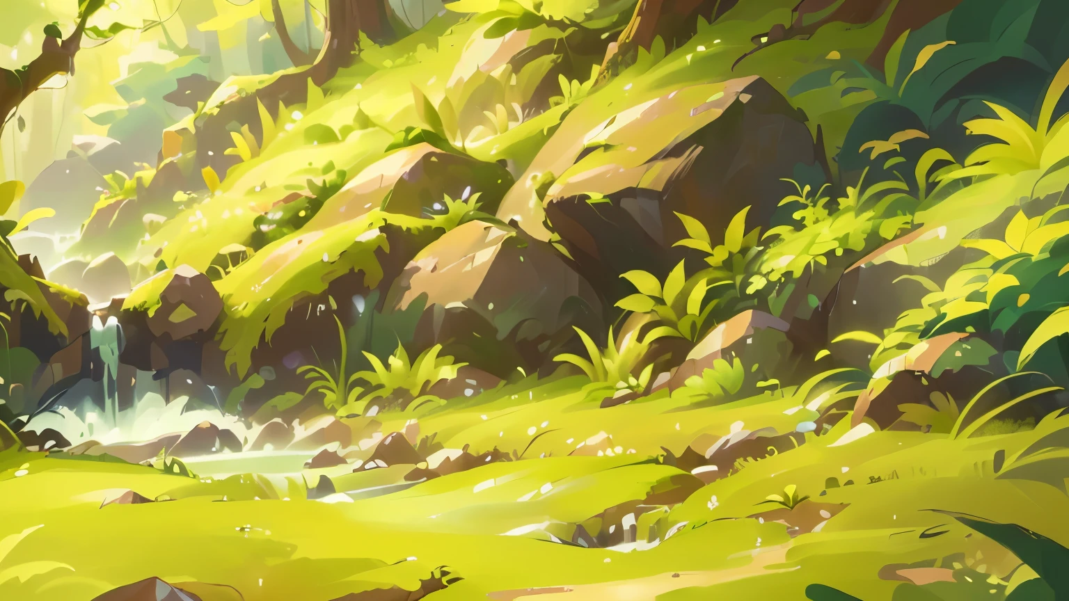 there is a small stream running through a lush green forest, environment art, background art, environment painting, background artwork, environment artist, stylized concept art, loish and wlop, digital painting concept art, environment concept art, stylized painting, detailed digital painting, environment design, environment and concept art, environmental concept art, detailed painting 4 k