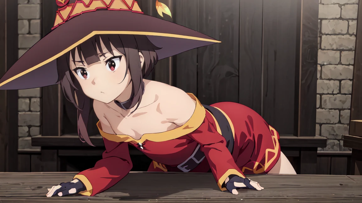 masterpiece, highest quality, 8K, NSFW,a naked anime girl lying down on the Grass in her witch have, 1 girl, spread pussy, pussy, alone, Megumin, witch have, chest, spread your legs, Thighhighs, nipple, have, gloves, Grass, blush, black Thighhighs, open your mouth, belt, fingerless gloves, red eyes, No correction, looking at the viewer, , outdoor, cape, urethra, areola slip,nude,topless,No panties,lift the skirt,take off clothes,pussy, hymen, sex with men, {{blowjob, deep throat}},  1 boy, penis