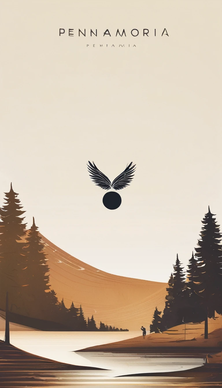 A minimal, modern, simple, cinematic logotype for the brand “Penamemoria". The logotype must be a simple, magical feather and a boy playing acoustic guitar. The logo must convey a sense of music, stories and dreams. Logo design impressed on a book cover. Minimalistic logo