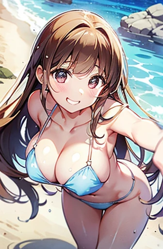 Handsome、blush、White Bikini、Overflowing breasts、Brown Hair、Slim body、Brown Hair、Grin、Overflowing breasts、25 year old sister