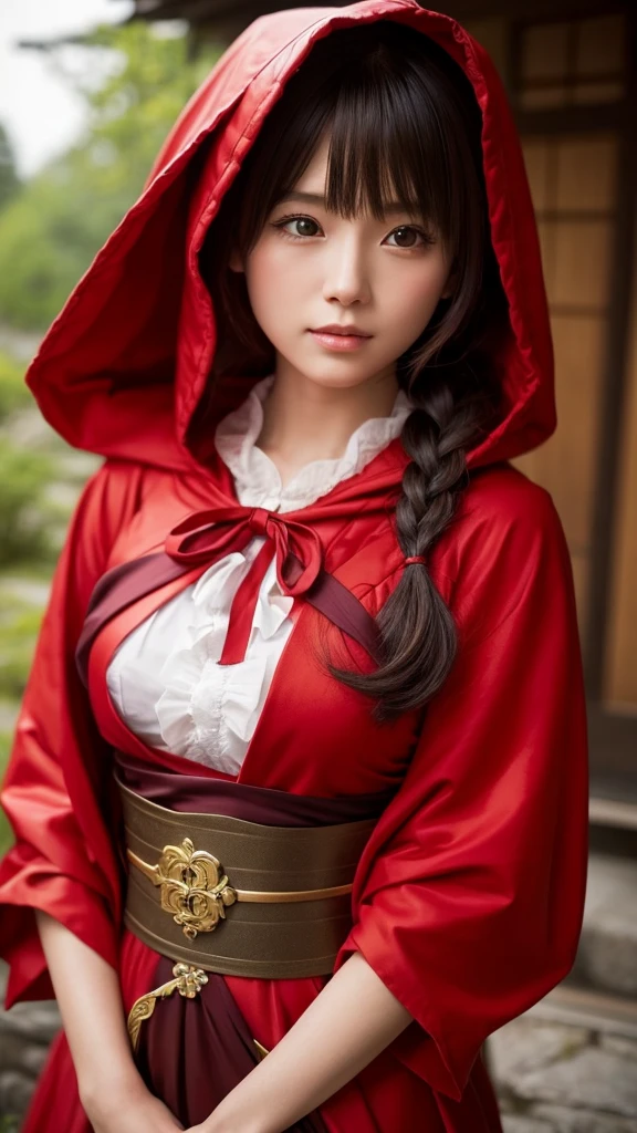 A Japanese-style Little Red Riding Hood。Fantasy。Very realistic。