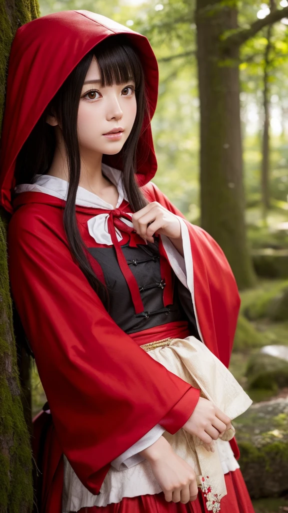 A Japanese-style Little Red Riding Hood。Fantasy。Very realistic。