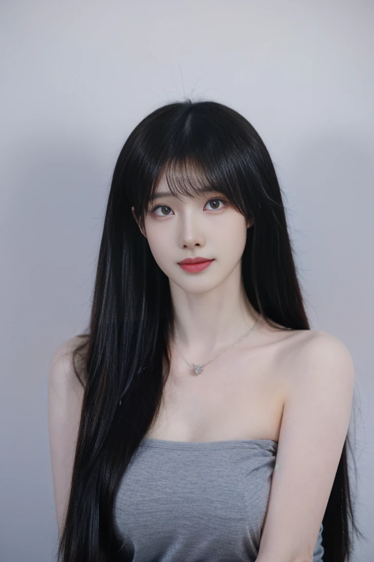 best quality, tmasterpiece,Ultra-high resolution,Clear face,（Reality：1.4），ferpect lighting，(upper body photo), (photorealistic:1.50), anime wallpaper, Guviz style artwork, cover-up fantasy up to magic , by Yang J, Guviz, beautiful artwork illustration, beautiful digital artwork, beautiful digital illustration, Li Song, beautiful anime portrait, art style in Beauvot,1girl, 独奏, long hair, black hair, twintails, hair ribon, Mask on hair, hair ornament, yellow eyes, Tenk top, Short pencil skirt,