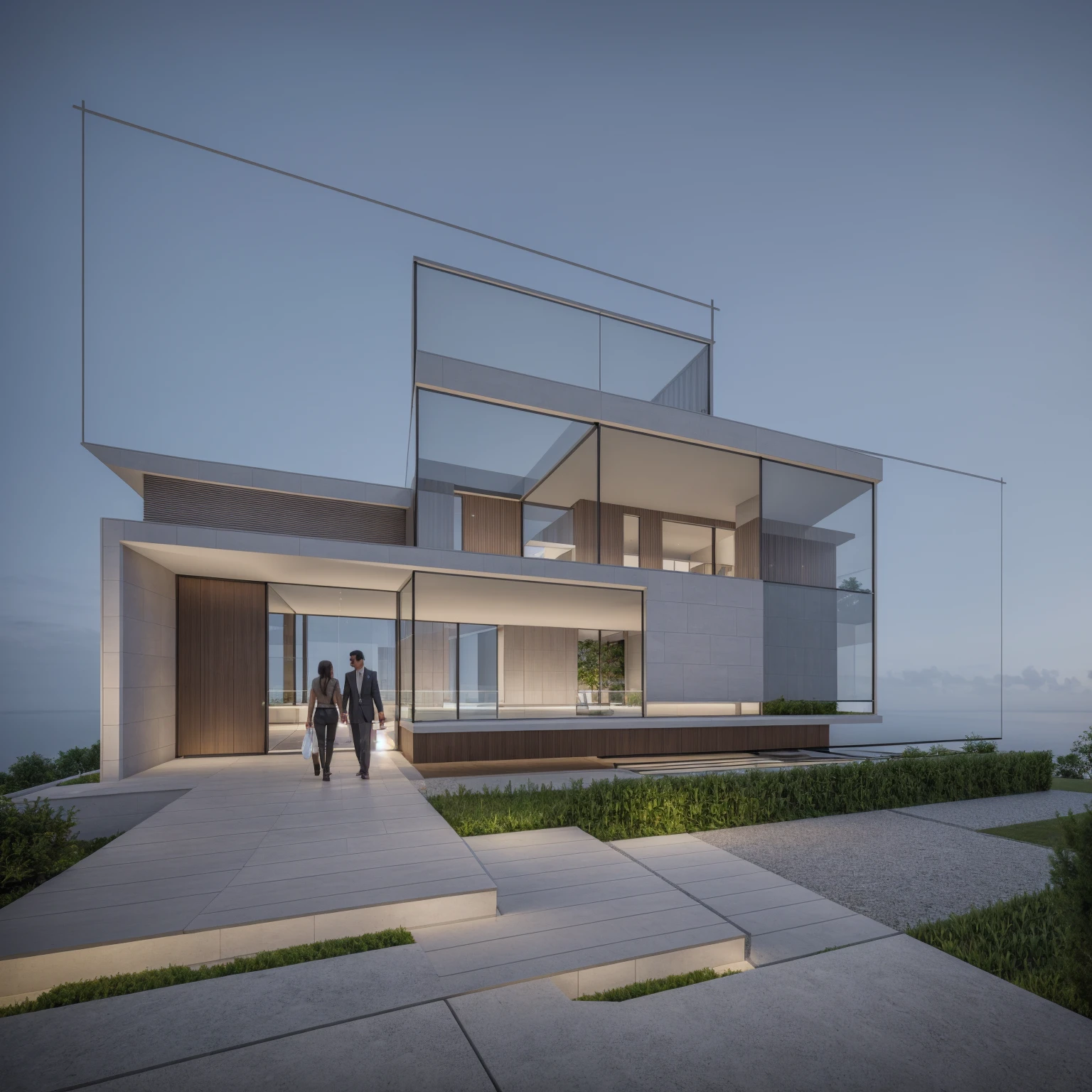 RAW photo, Exterior of two story white modern house, road, ((sidewalk)), ((sidewalk trees)), residences area, day time, tropical trees and plants, (high detailed:1.2), 8k uhd, dslr, soft lighting, high quality, film grain, Fujifilm XT3)
