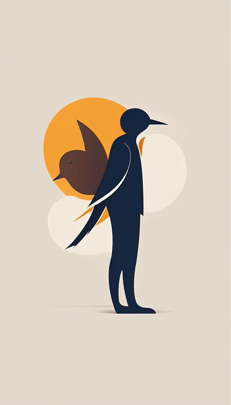 Abstract and minimalist logo of a bird and a boy. Logotipo simples, which shows the companionship between a boy and a bird