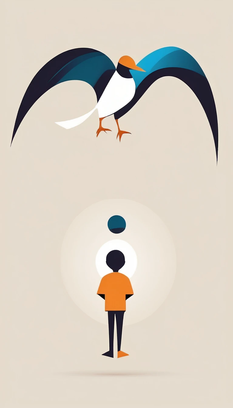 Abstract and minimalist logo of a bird and a boy. Logotipo simples, which shows the companionship between a boy and a bird 