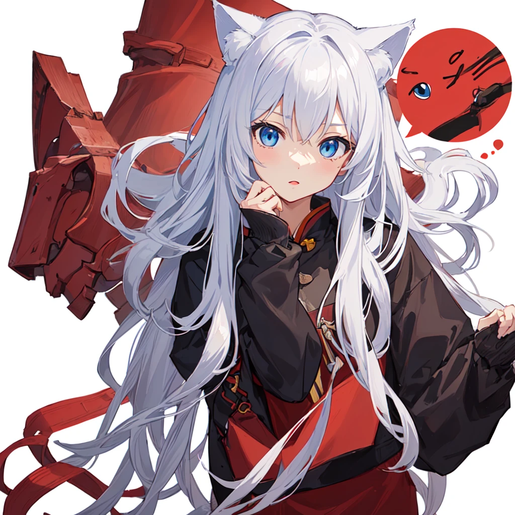 1 girl, head, ((White background, Red Cliff)), expression, tingyun, Cat Ear Girl,((白色head发)),blue eyes