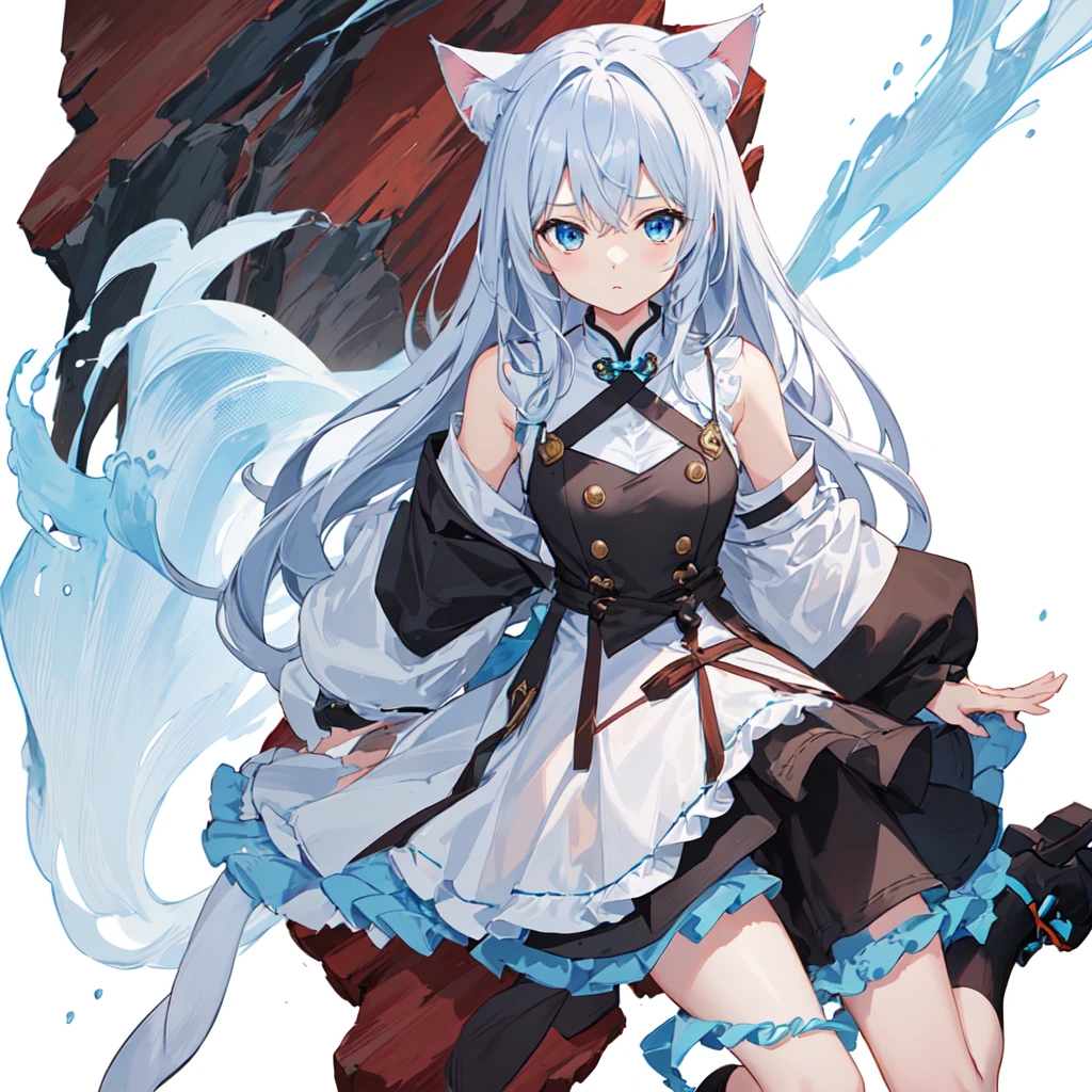 1 girl, head, ((White background, Red Cliff)), expression, tingyun, Cat Ear Girl,((白色head发)),blue eyes