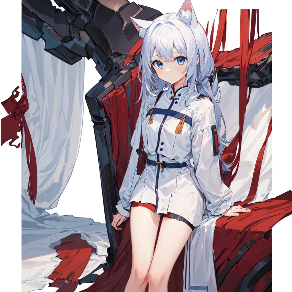 1 girl, head, ((White background, Red Cliff)), expression, tingyun, Cat Ear Girl,((白色head发)),blue eyes