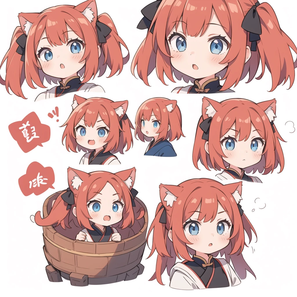 1 girl, head, ((White background, Red Cliff)), expression, tingyun, Cat Ear Girl,((白色head发)),blue eyes