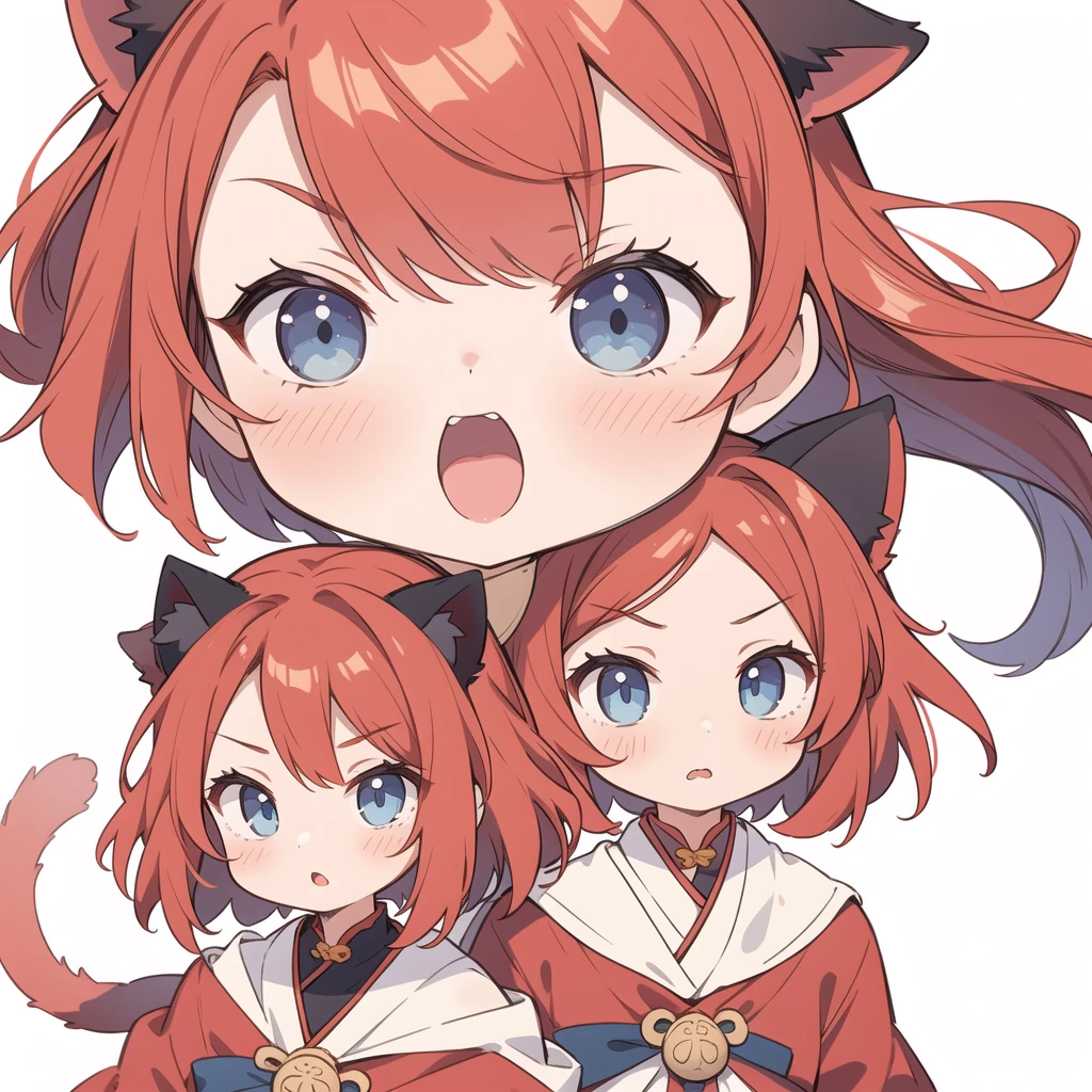 1 girl, head, ((White background, Red Cliff)), expression, tingyun, Cat Ear Girl,((白色head发)),blue eyes