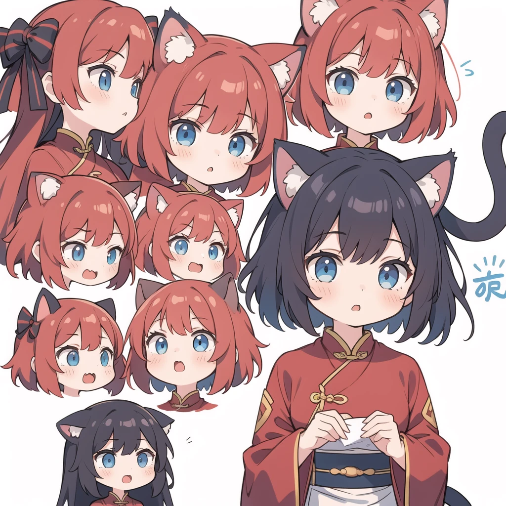 1 girl, head, ((White background, Red Cliff)), expression, tingyun, Cat Ear Girl,((白色head发)),blue eyes