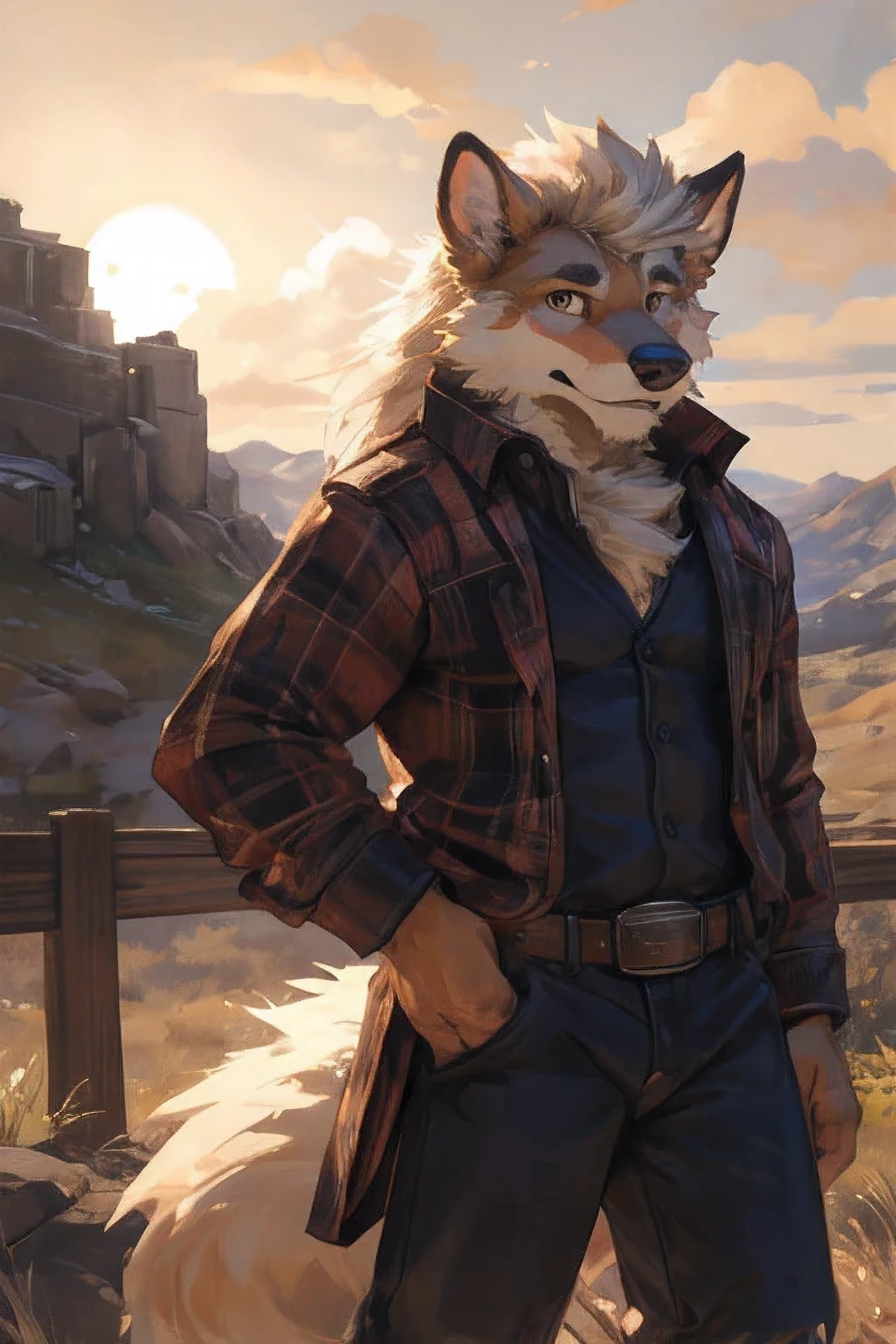 male, solo, anthro, arcanine, (arcanine),slim,clothed, bottomwear, , pants, , (cowboy), hand on hip,fur, fluffy, tuft, chest tuft, long hair, neck tuft, inner ear fluff, digitigrade,standing, front view, looking at viewer,(detailed background), outside, rock, sunbeam,by kenket, bydarkgem, by miosha,fully clothed, bottomwear, topwear, pants,cowboyclothes , (cowboy), hand on hip,fur, fluffy, tuft, chest tuft, long hair, neck tuft, inner ear fluff, digitigrade, standing, front view, looking at viewer,(detailed background), outside, rock, sunbeam, snowy peaks, sunrise, by kenket, by darkgem, by miosha, detailed_face,Detailed_clothes, detailed_eyes, perfect_eyes, cute, lumberJack_shirt,Detailed_clothes, detailed_eyes, perfect_eyes, cute,Detailed_clothes, detailed_eyes, perfect_eyes, cute,Detailed_clothes, detailed_eyes, perfect_eyes, cute,Detailed_clothes, detailed_eyes, perfect_eyes, cute

