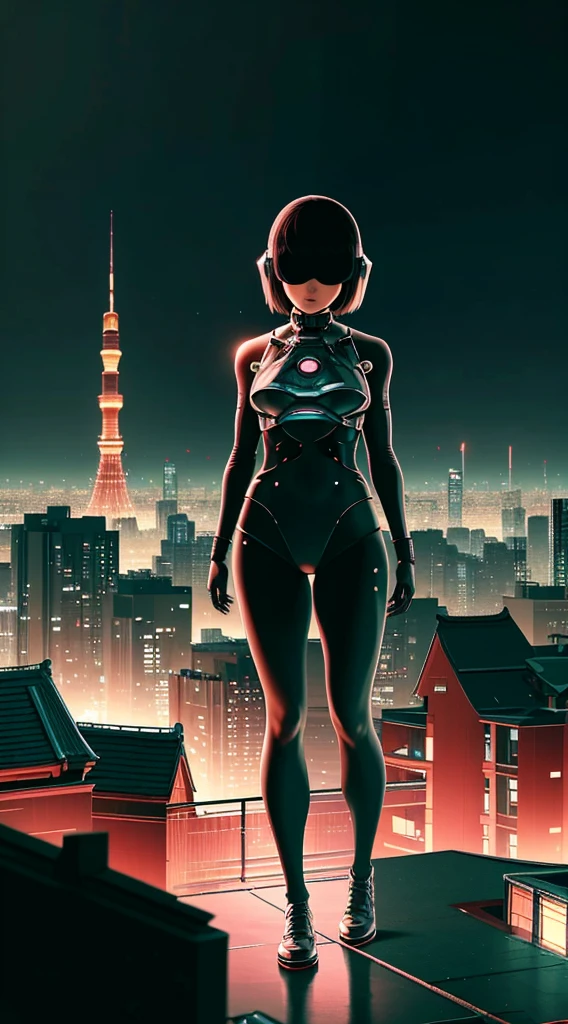 one Japanese Girl，Futuristic girl，A city background