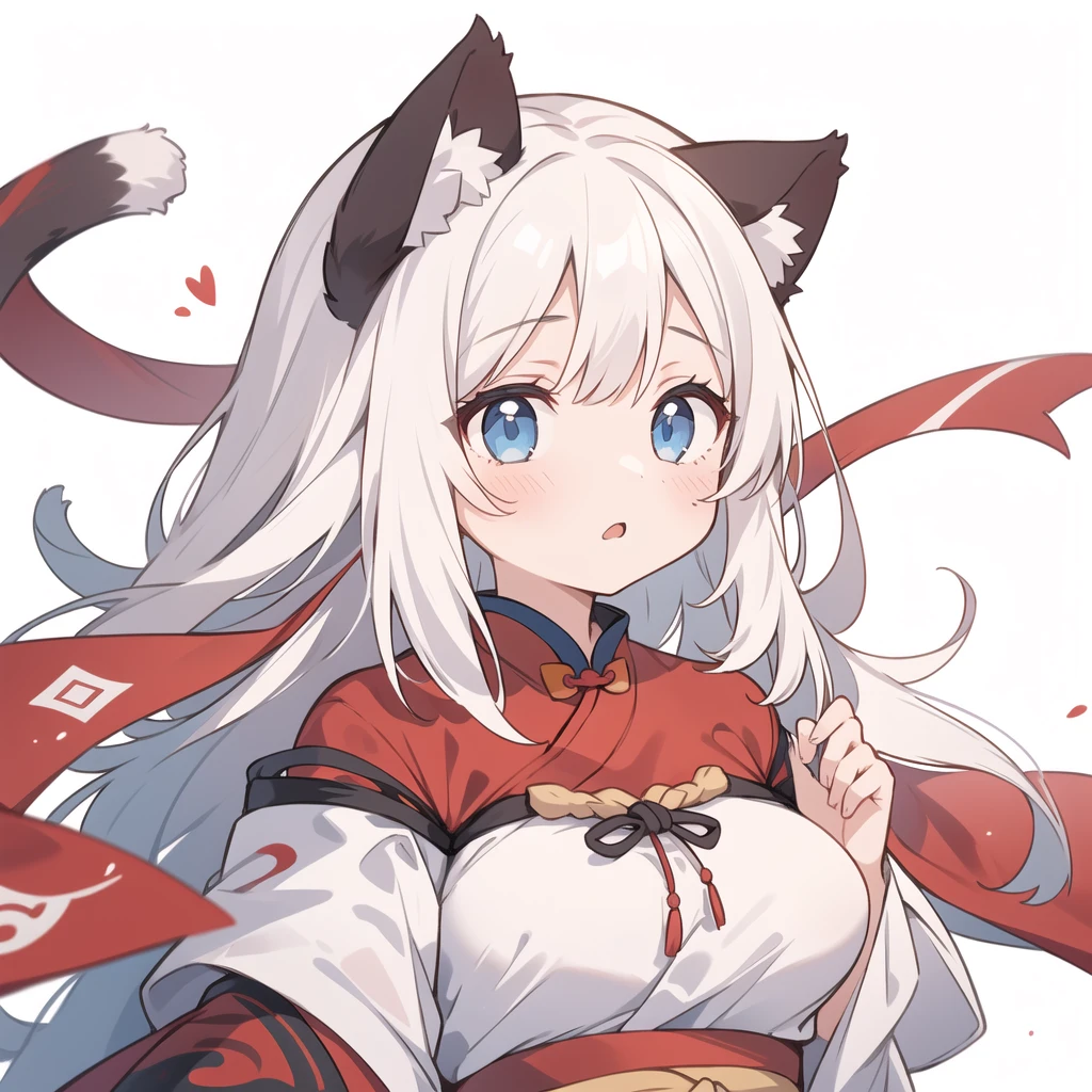 1 girl, head, ((White background, Red Cliff)), expression, tingyun, Cat Ear Girl,((银色head发)),blue eyes